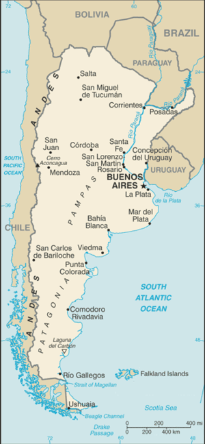 Kaart van Argentinië.